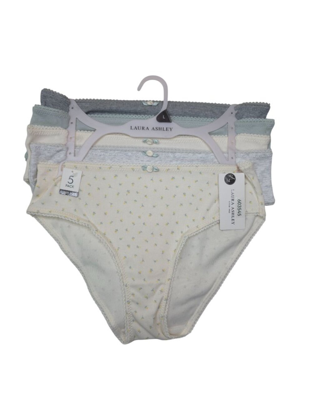 Laura Ashley Womens Large 5-Pack Super Soft Bikini Panties Briefs Cotton Blend